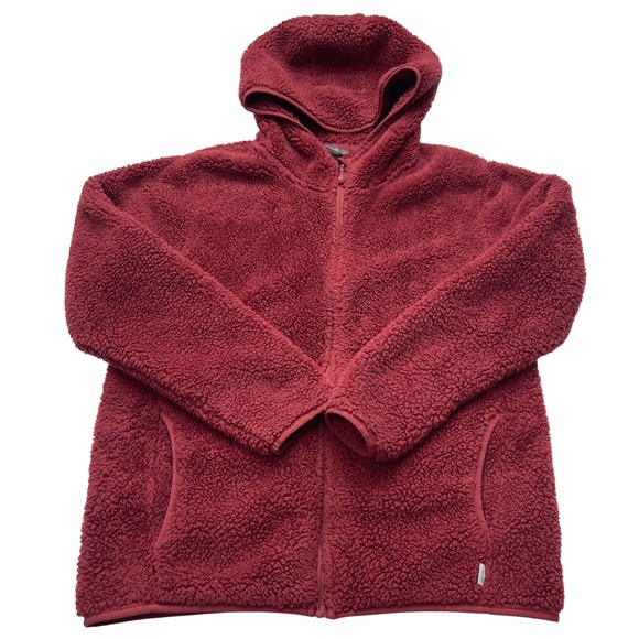 Eddie Bauer Jackets & Blazers - Eddie Bauer Quest Plush Full Zip Hoodie Womens Medium Burgundy Sherpa Jacket